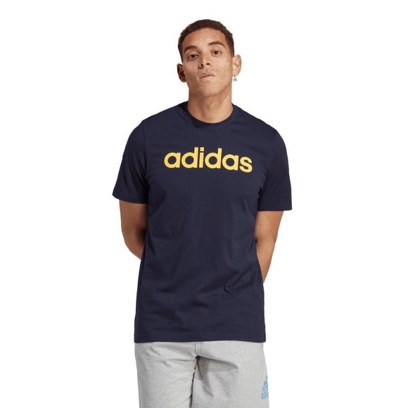 Adidas Essentials Linear Logo Mens Blue Tee Shirt Size Large - Picture 1 of 10